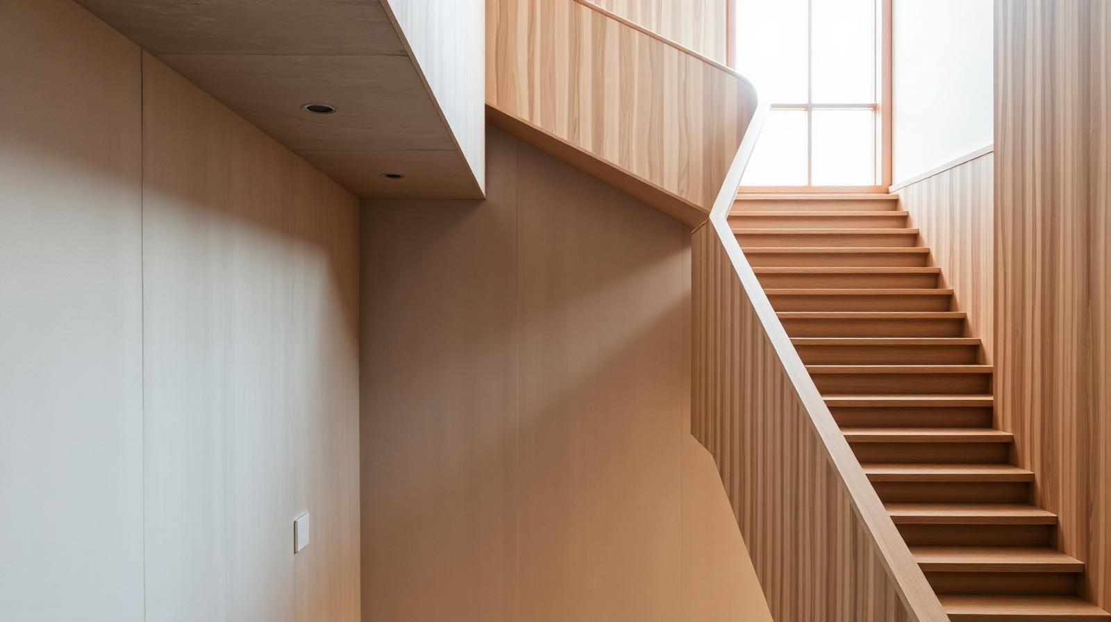 Atelierhaus Silvretta — Treppenhaus aus Beton und Holz